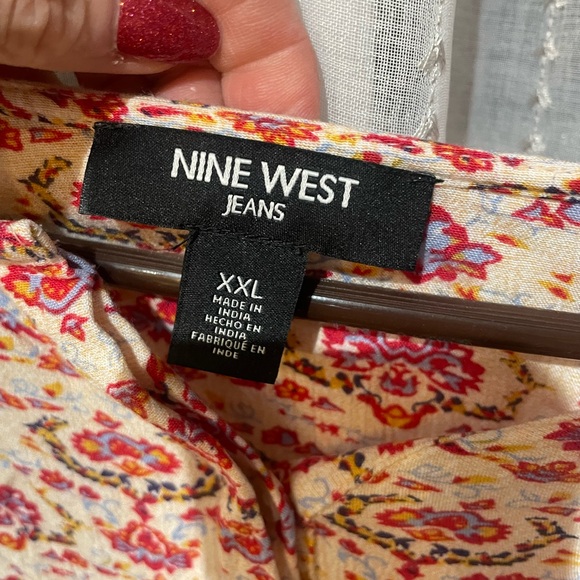 Nine West Jeans XXL boho multi colored blouse 3/4 sleeves and front buttons - Picture 2 of 11